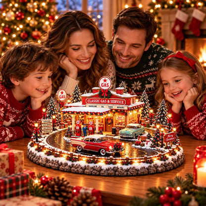 🔥Last Day 50% OFF🔥🚗🎄 Christmas Classic Gas Station Village – Lighted Vintage American Gas Station with Classic Cars