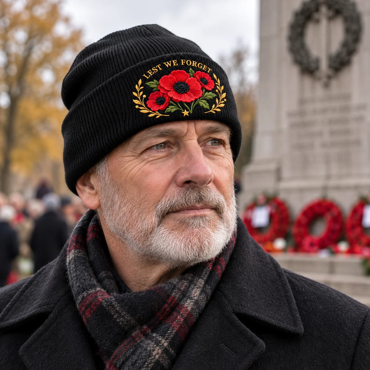 Poppy Remembrance Beanie – Embroidered "Lest We Forget" & "We Remember"