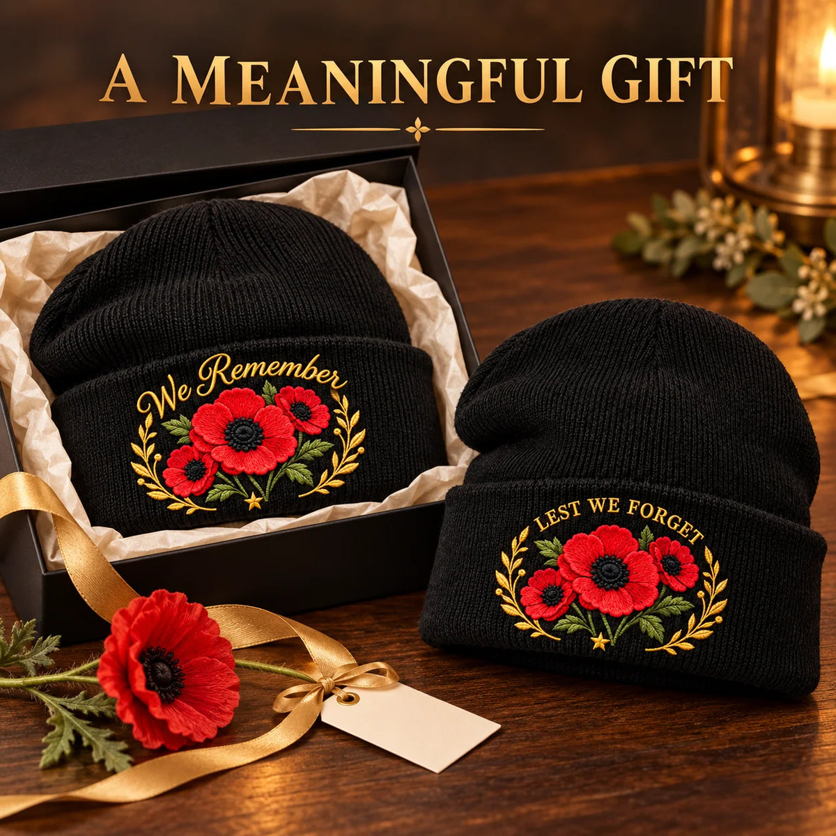 Poppy Remembrance Beanie – Embroidered "Lest We Forget" & "We Remember"