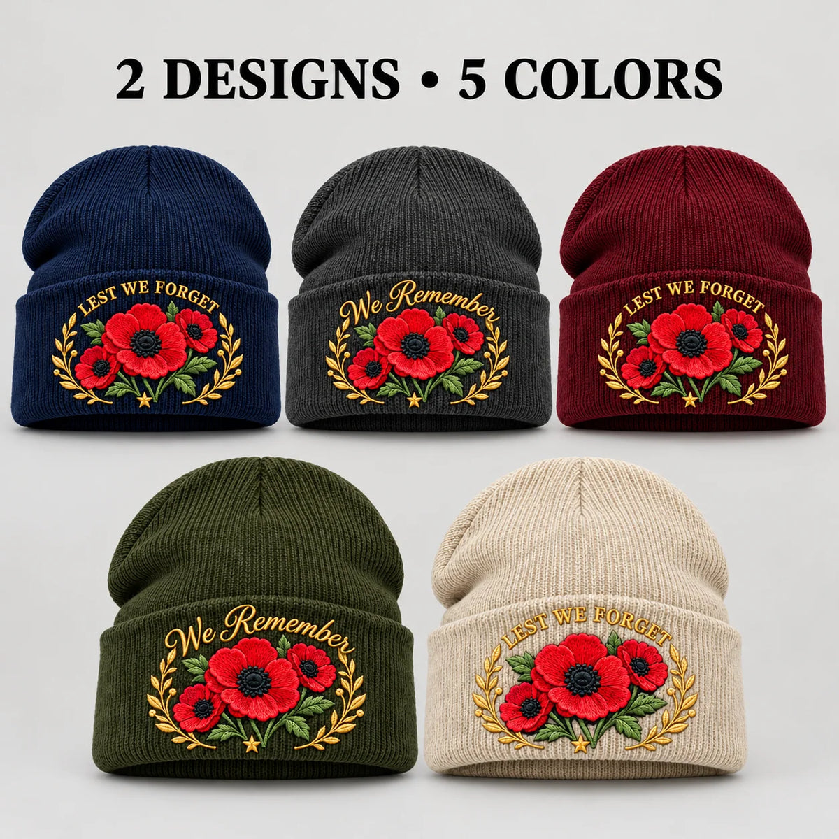 Poppy Remembrance Beanie – Embroidered "Lest We Forget" & "We Remember"