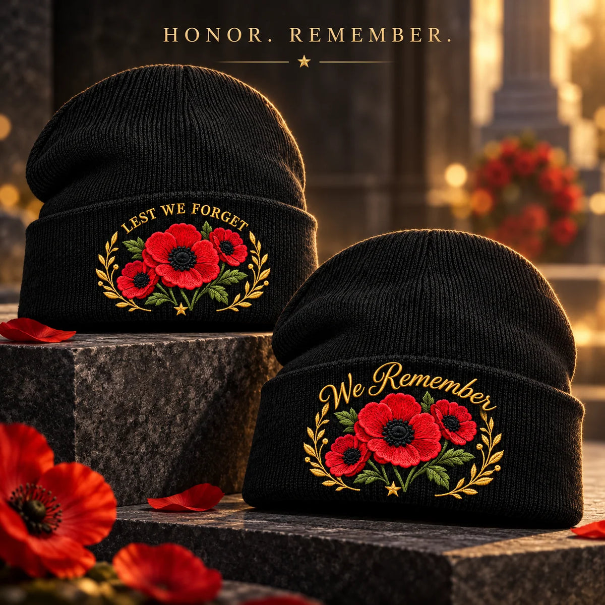 Poppy Remembrance Beanie – Embroidered "Lest We Forget" & "We Remember"