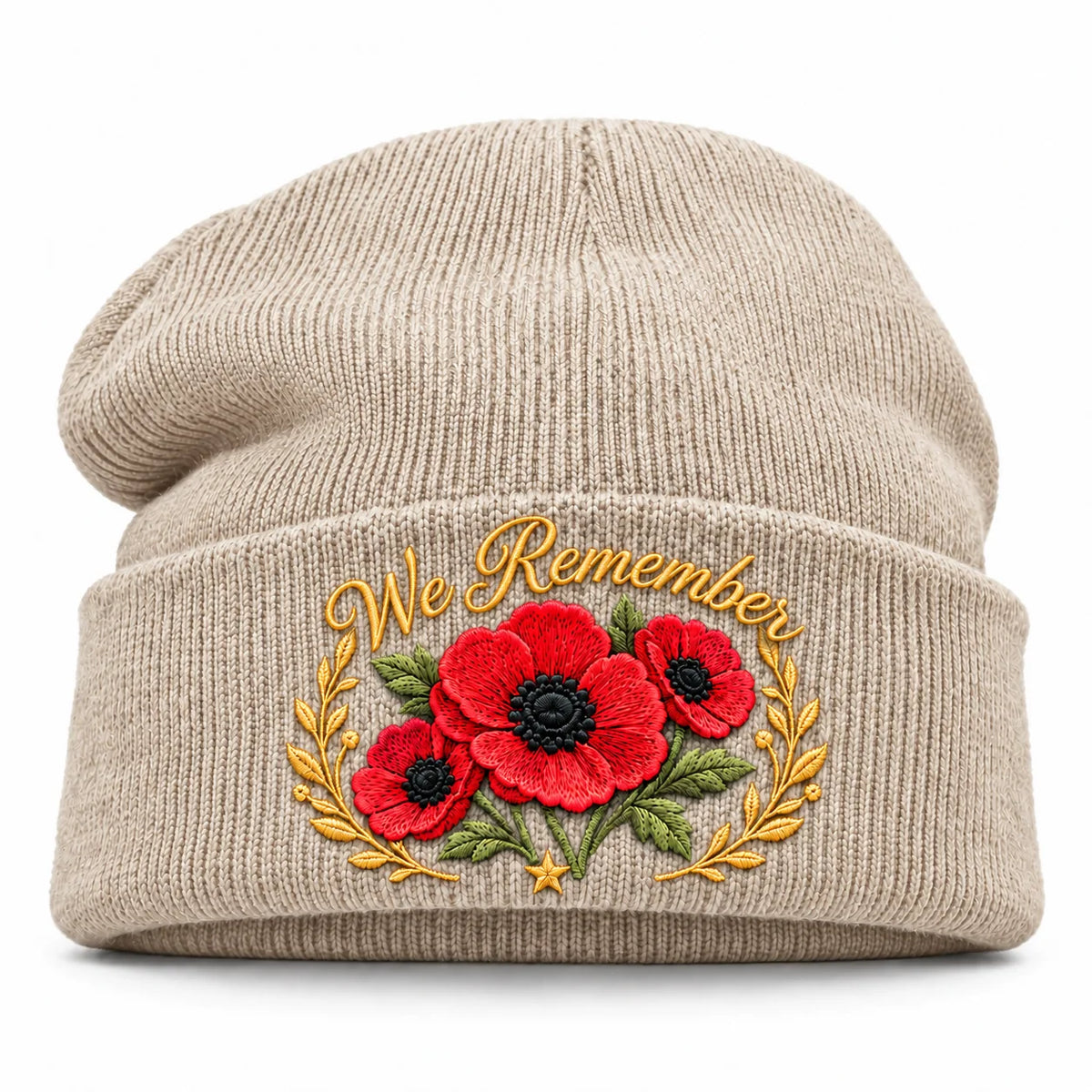 Poppy Remembrance Beanie – Embroidered "Lest We Forget" & "We Remember"