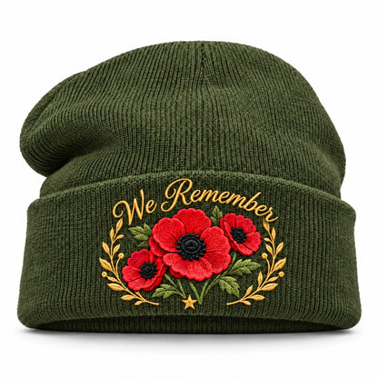 Poppy Remembrance Beanie – Embroidered "Lest We Forget" & "We Remember"