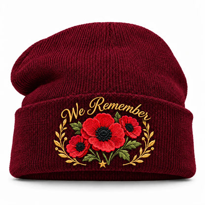 Poppy Remembrance Beanie – Embroidered "Lest We Forget" & "We Remember"