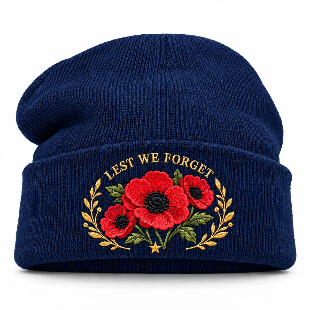 Poppy Remembrance Beanie – Embroidered "Lest We Forget" & "We Remember"