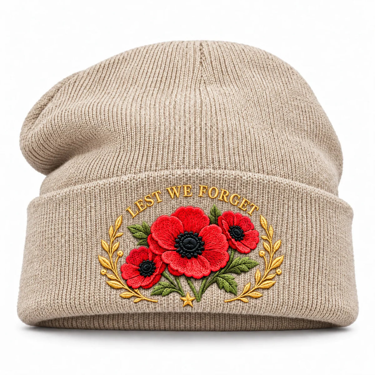 Poppy Remembrance Beanie – Embroidered "Lest We Forget" & "We Remember"