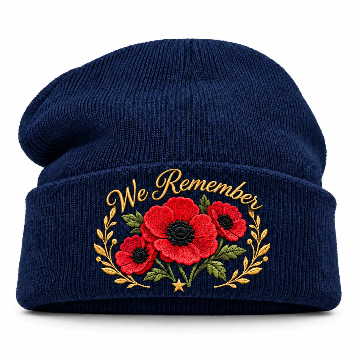 Poppy Remembrance Beanie – Embroidered "Lest We Forget" & "We Remember"