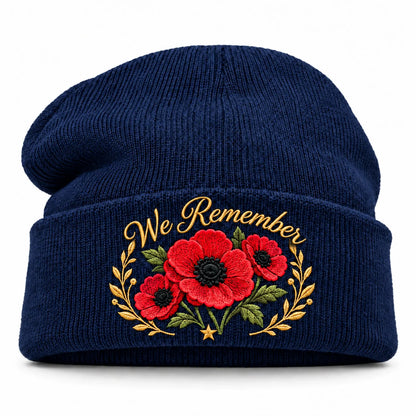 Poppy Remembrance Beanie – Embroidered "Lest We Forget" & "We Remember"