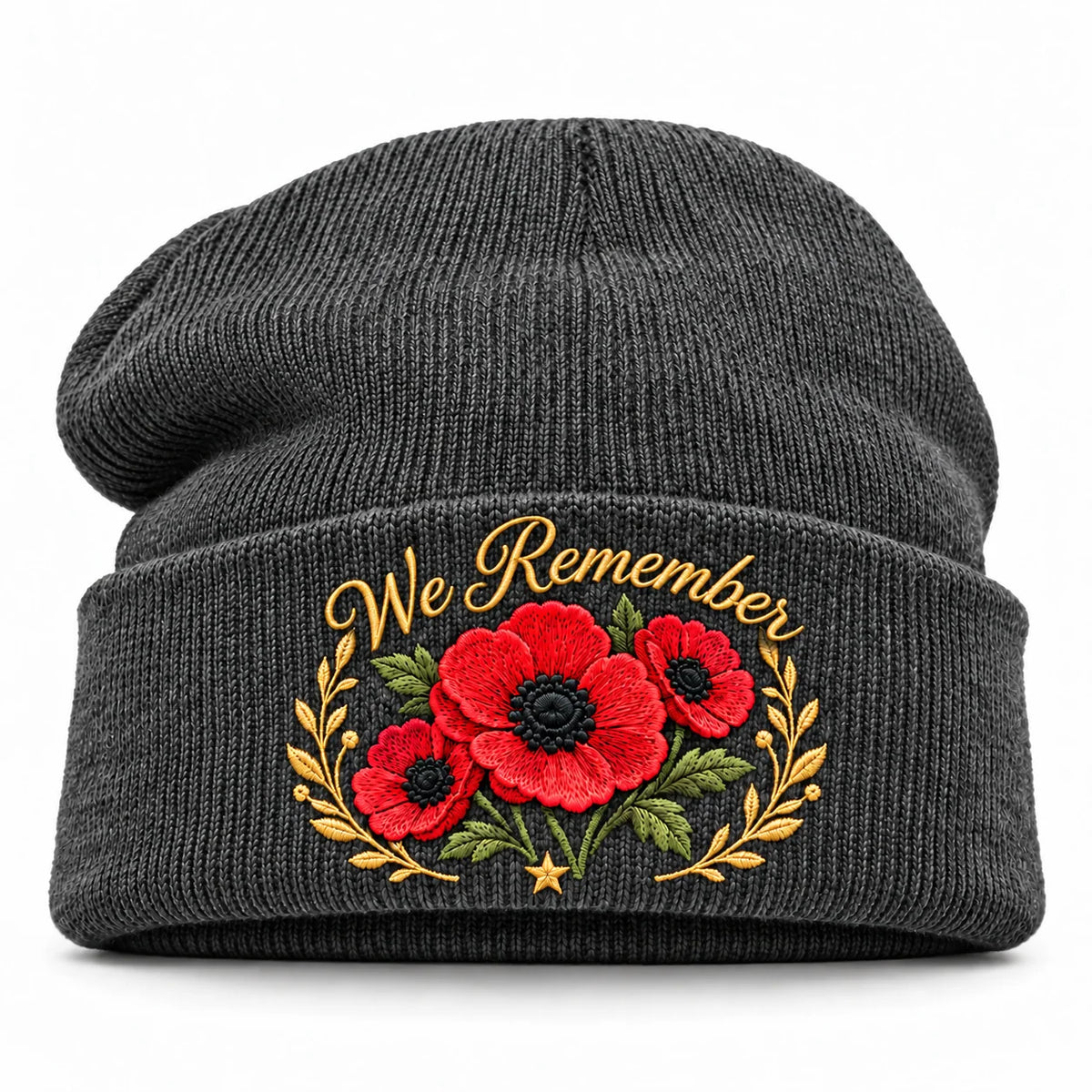 Poppy Remembrance Beanie – Embroidered "Lest We Forget" & "We Remember"
