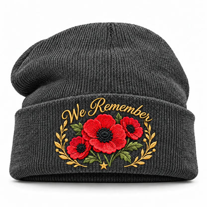Poppy Remembrance Beanie – Embroidered "Lest We Forget" & "We Remember"