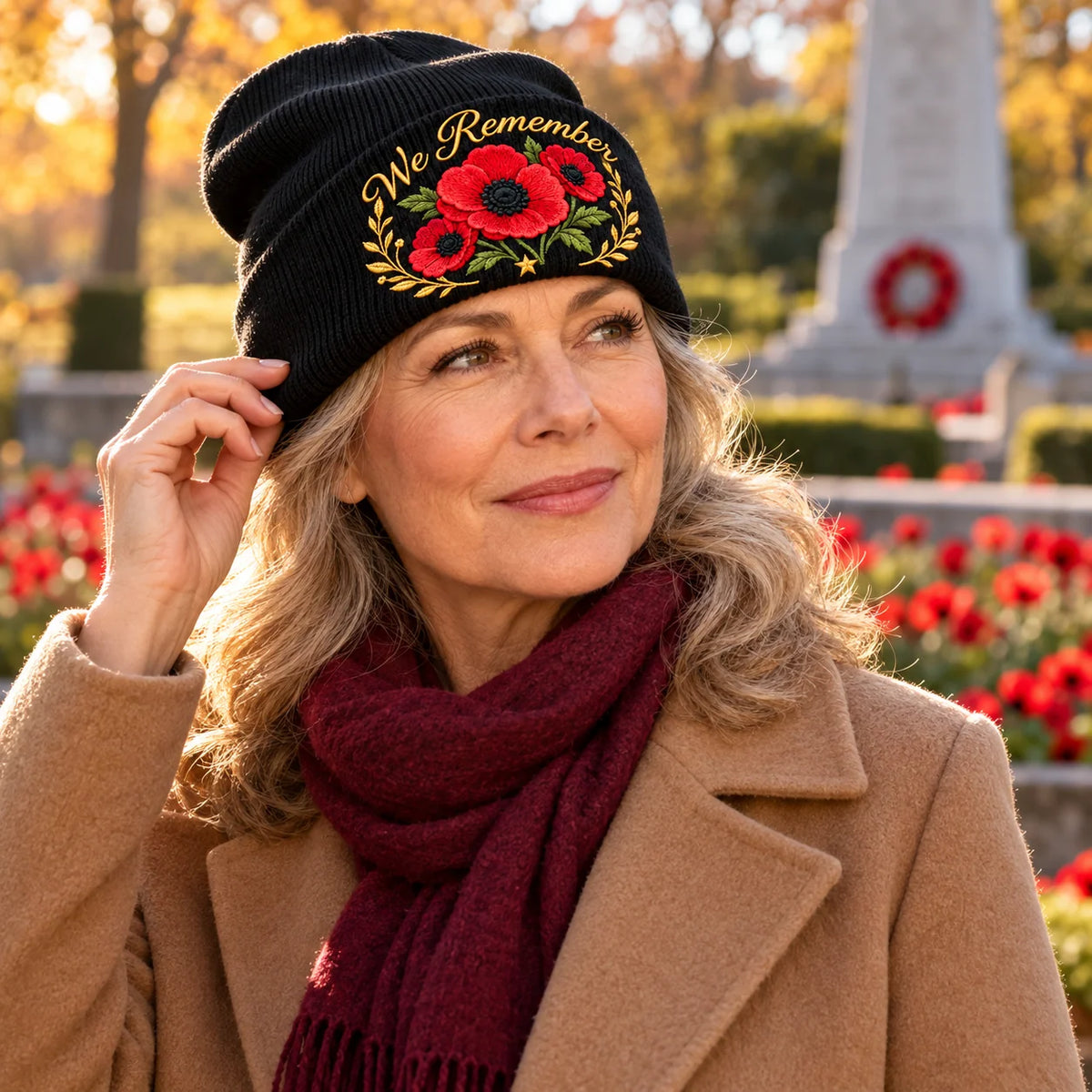 Poppy Remembrance Beanie – Embroidered "Lest We Forget" & "We Remember"
