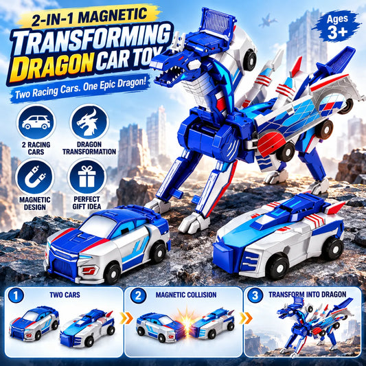 2-in-1 Magnetic Transforming Dragon Car Toy Set – Two Racing Cars, One Dragon