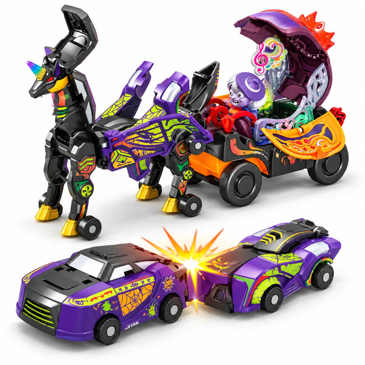 2-in-1 Magnetic Transforming Dragon Car Toy Set – Two Racing Cars, One Dragon