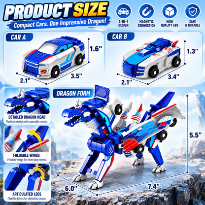2-in-1 Magnetic Transforming Dragon Car Toy Set – Two Racing Cars, One Dragon