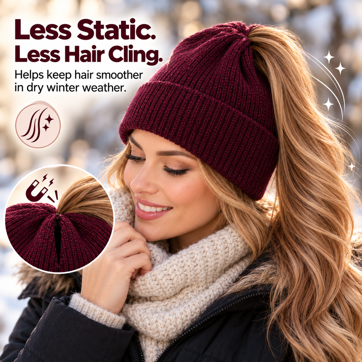 2-in-1 Ponytail Beanie Hat – Hidden Magnetic Opening for High Ponytails & Messy Buns
