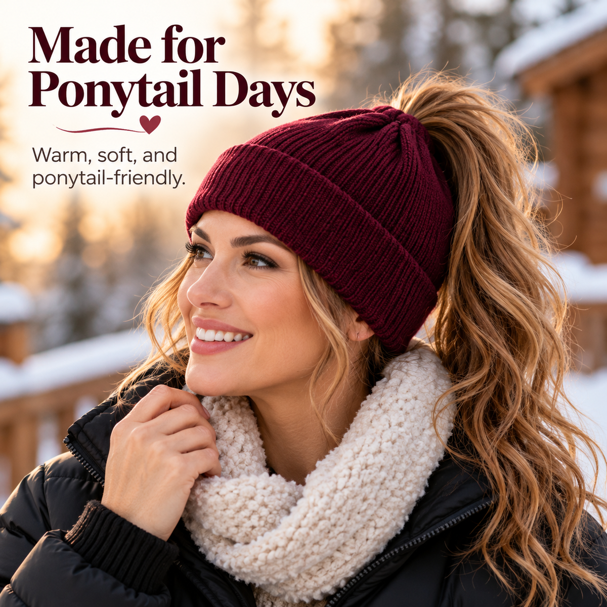 2-in-1 Ponytail Beanie Hat – Hidden Magnetic Opening for High Ponytails & Messy Buns