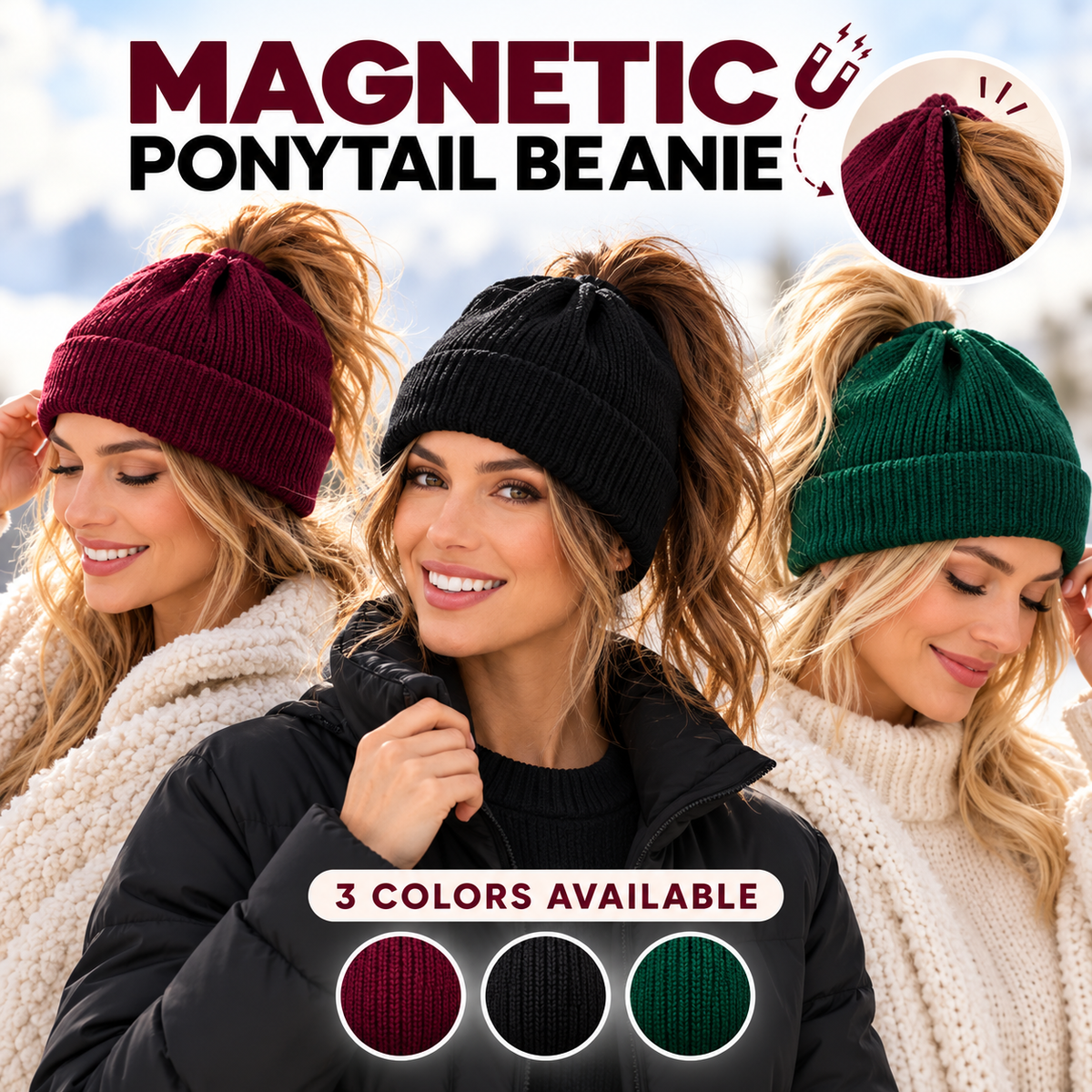 2-in-1 Ponytail Beanie Hat – Hidden Magnetic Opening for High Ponytails & Messy Buns