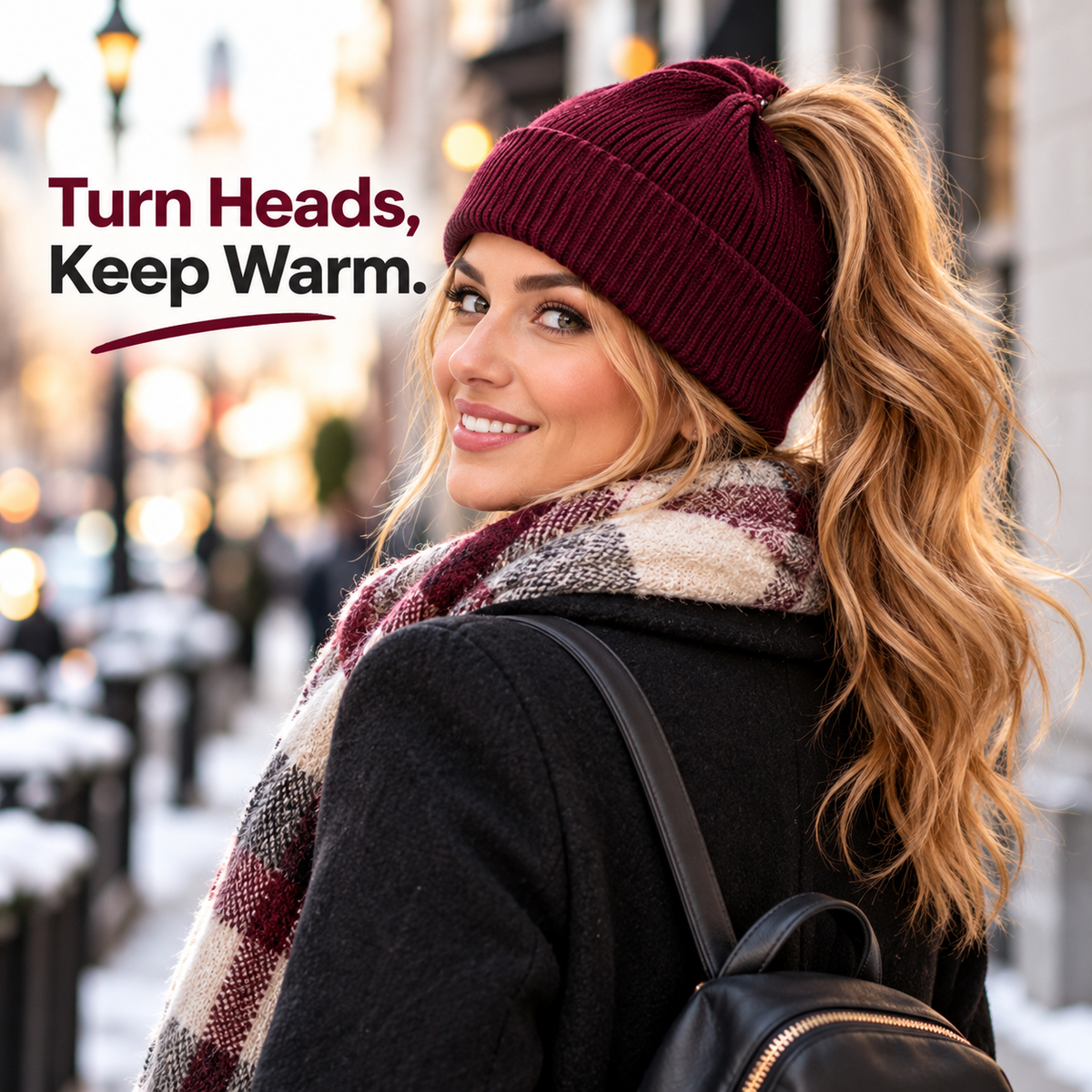2-in-1 Ponytail Beanie Hat – Hidden Magnetic Opening for High Ponytails & Messy Buns