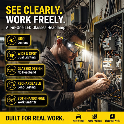 🔦Rechargeable LED Headlamp Glasses – Hands-Free Dual Lighting with Wave Sensor