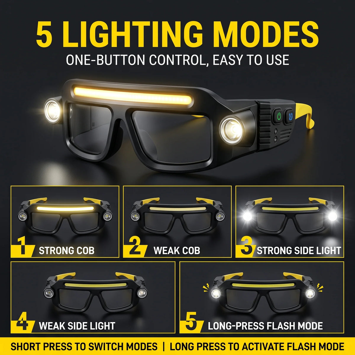 🔦Rechargeable LED Headlamp Glasses – Hands-Free Dual Lighting with Wave Sensor