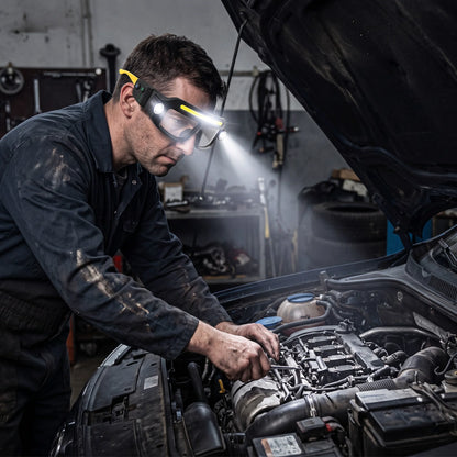 🔦Rechargeable LED Headlamp Glasses – Hands-Free Dual Lighting with Wave Sensor