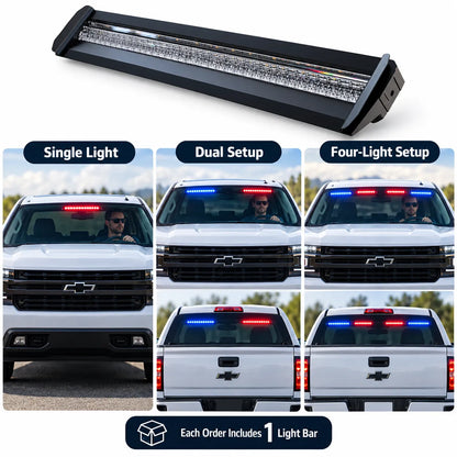 3-Color LED Windshield Warning Light Bar – 12–24V DC, 30°/65° Mount