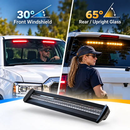 3-Color LED Windshield Warning Light Bar – 12–24V DC, 30°/65° Mount