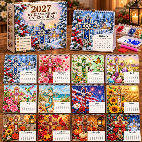 ✝️2027 Faith & Blessings DIY Diamond Art Calendar Kit – 12 Monthly Cross Designs