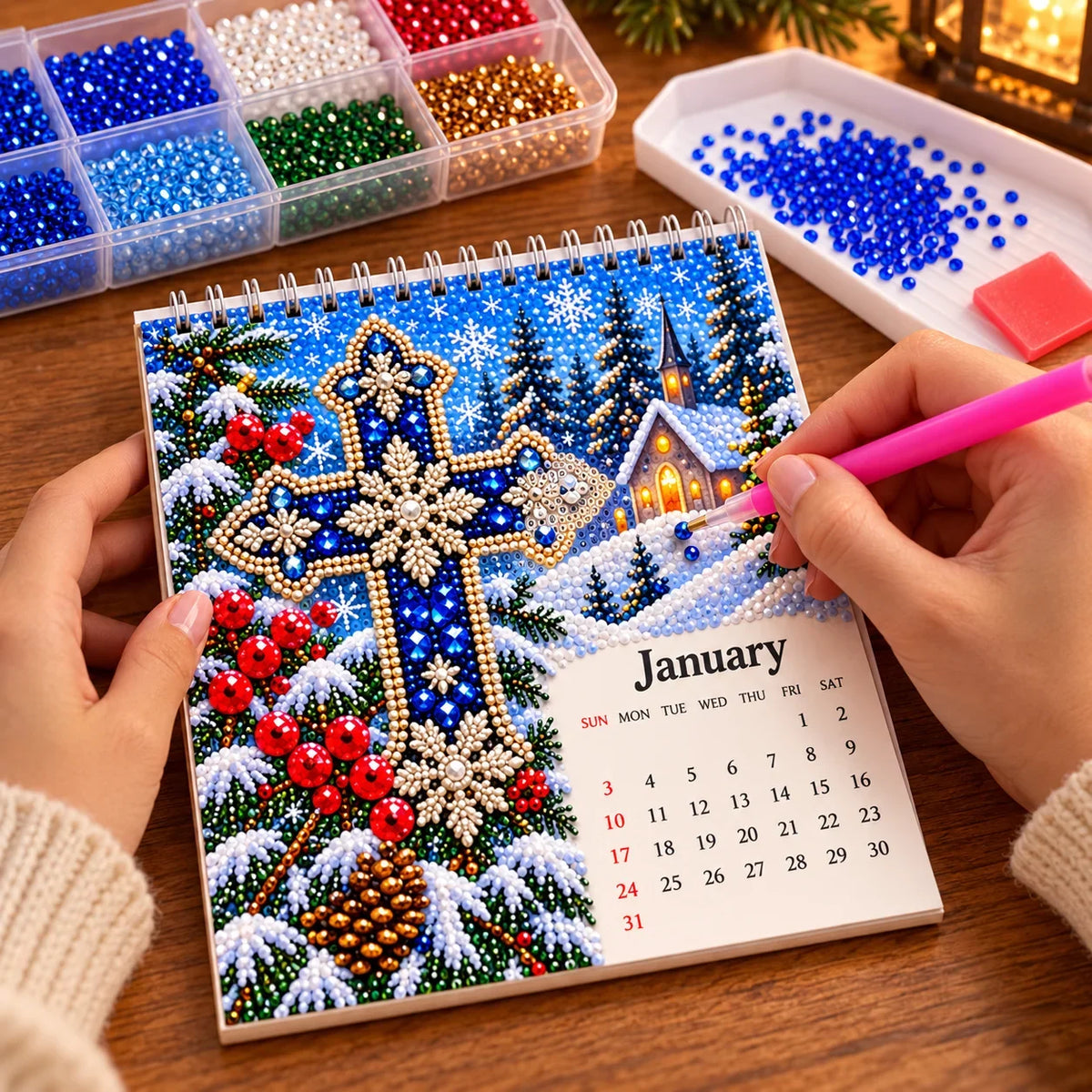 ✝️2027 Faith & Blessings DIY Diamond Art Calendar Kit – 12 Monthly Cross Designs