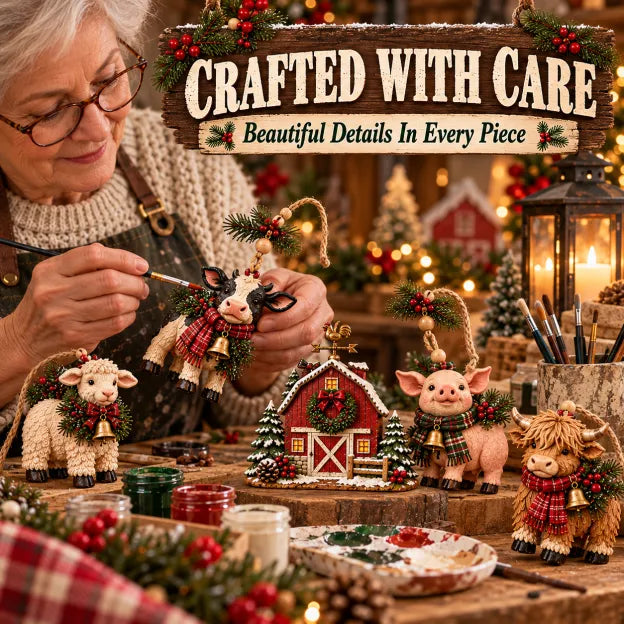🐄Christmas Farm Friends Mantel Garland – 5-Piece Rustic Farmhouse Decor