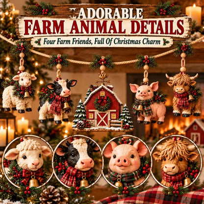 🐄Christmas Farm Friends Mantel Garland – 5-Piece Rustic Farmhouse Decor