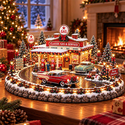 🔥Last Day 50% OFF🔥🚗🎄 Christmas Classic Gas Station Village – Lighted Vintage American Gas Station with Classic Cars