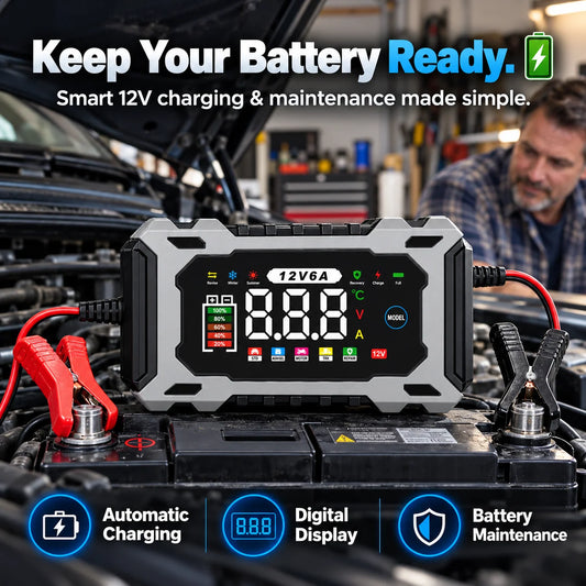 12V 6A Smart Battery Charger Maintainer - Fully Automatic Trickle Charger
