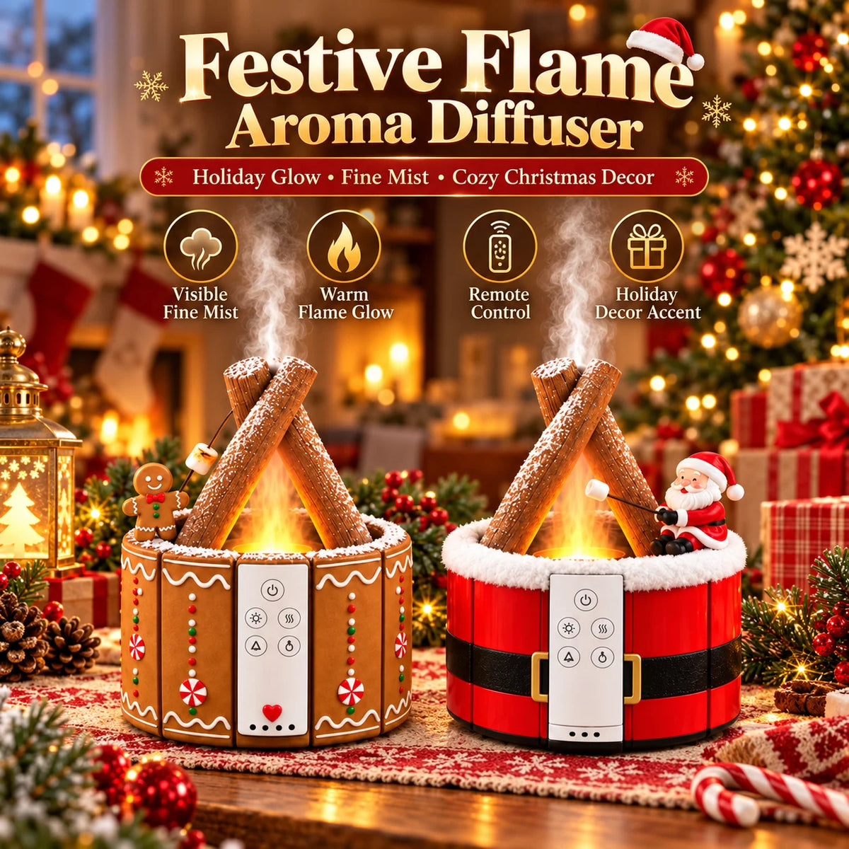 🎄 Christmas Campfire Aroma Diffuser – Santa or Gingerbread Design
