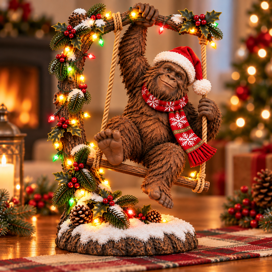 🎄👣 Swingin’ Sasquatch™ – Lighted Christmas Bigfoot Figurine ✨