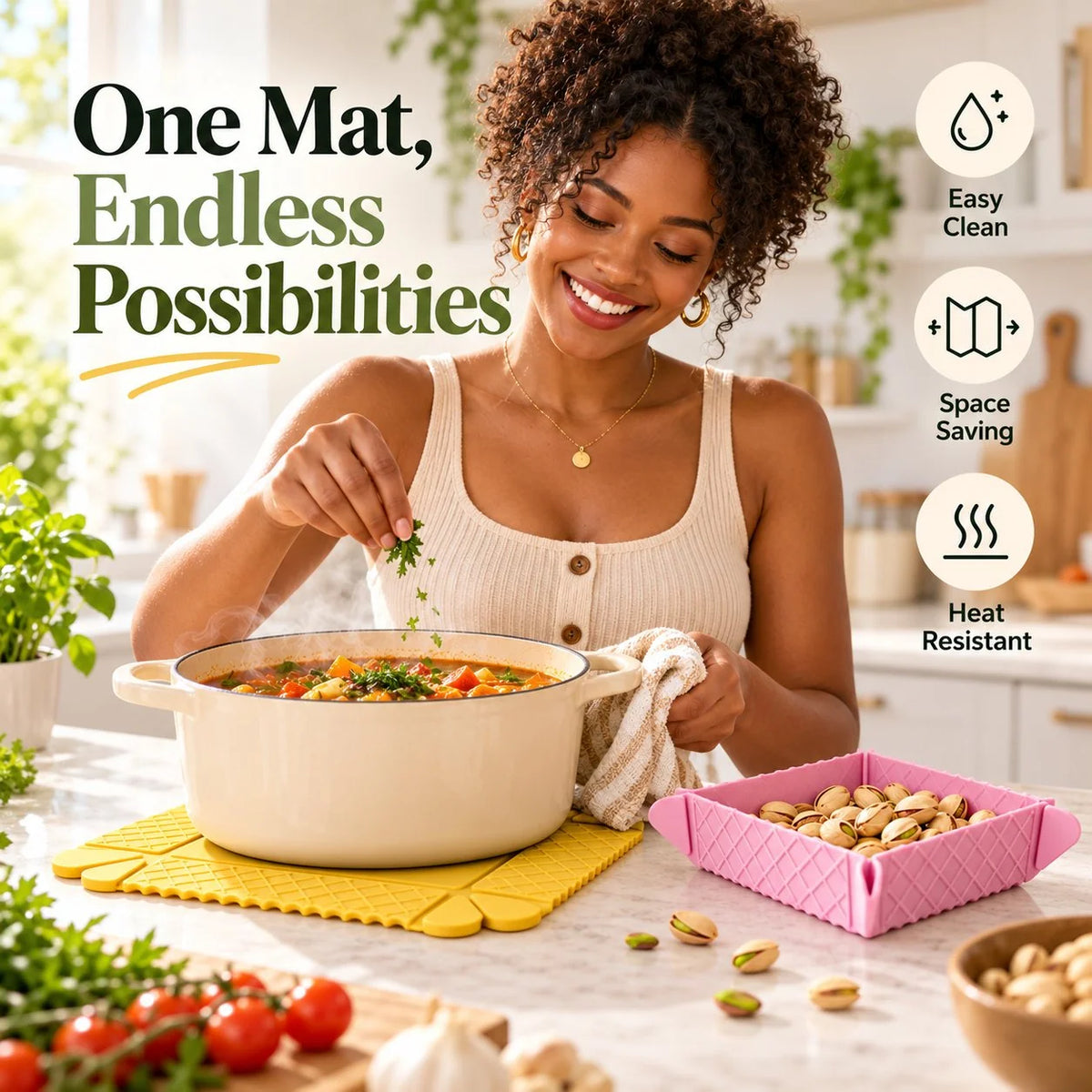 ✨ 3-in-1 Magnetic Silicone Trivet, Cutting Board & Foldable Serving Tray