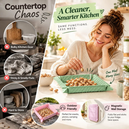 ✨ 3-in-1 Magnetic Silicone Trivet, Cutting Board & Foldable Serving Tray