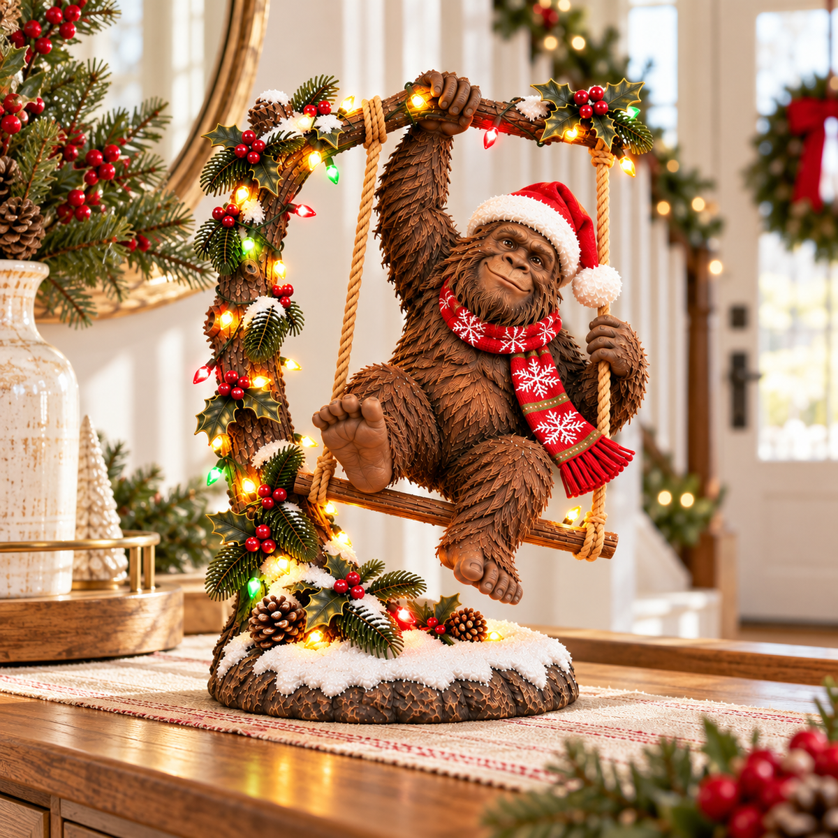 🎄👣 Swingin’ Sasquatch™ – Lighted Christmas Bigfoot Figurine ✨