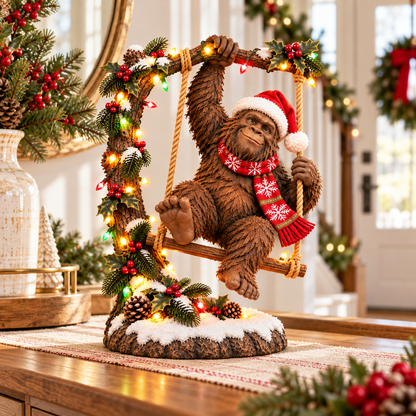 🎄👣 Swingin’ Sasquatch™ – Lighted Christmas Bigfoot Figurine ✨