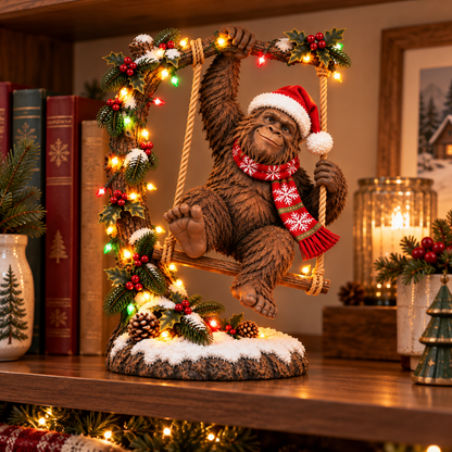 🎄👣 Swingin’ Sasquatch™ – Lighted Christmas Bigfoot Figurine ✨