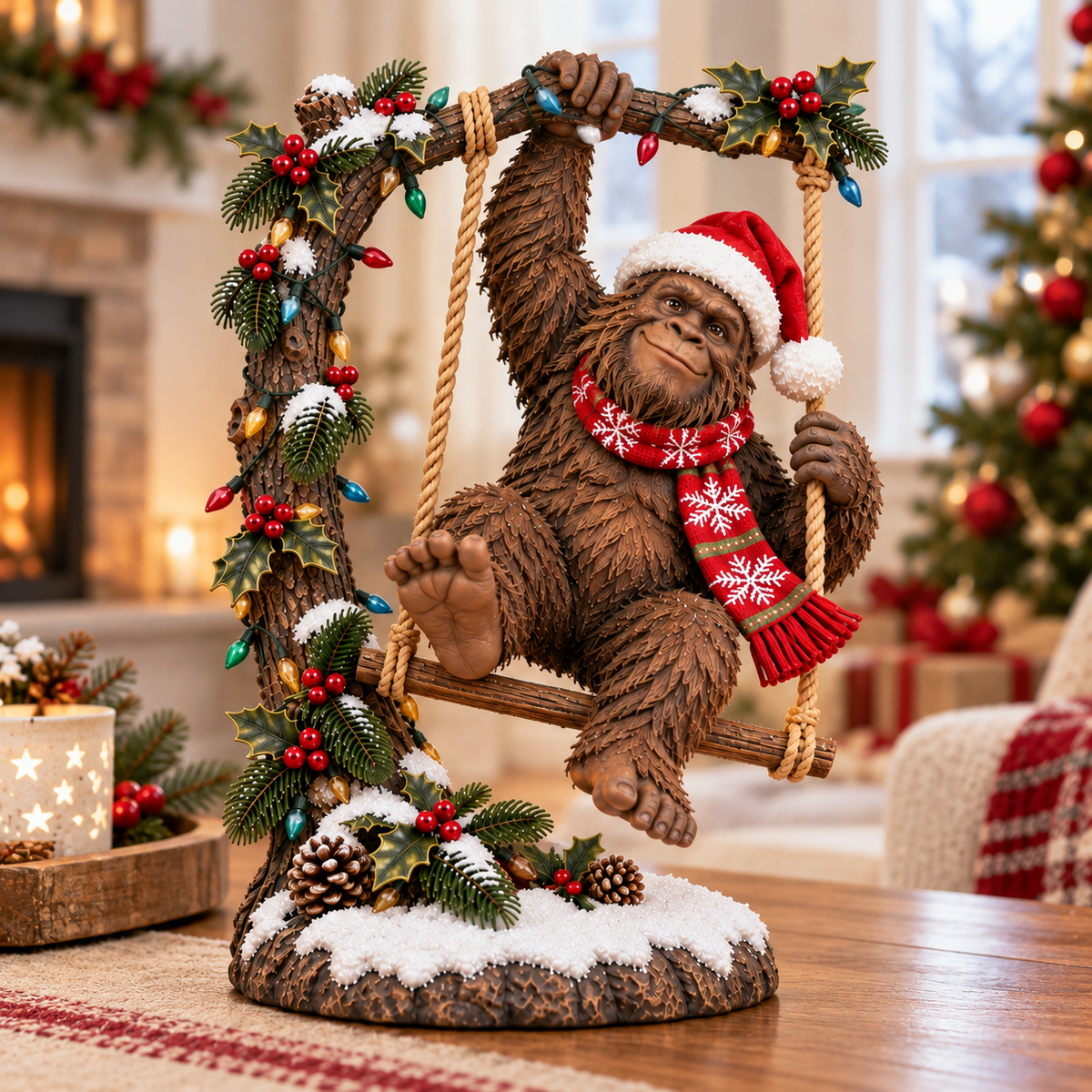 🎄👣 Swingin’ Sasquatch™ – Lighted Christmas Bigfoot Figurine ✨