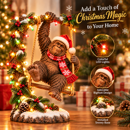 🎄👣 Swingin’ Sasquatch™ – Lighted Christmas Bigfoot Figurine ✨
