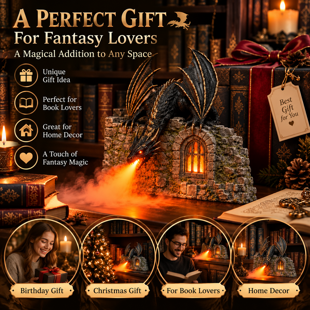 Dragon flame-effect humidifier styled as a fantasy-inspired decorative gift