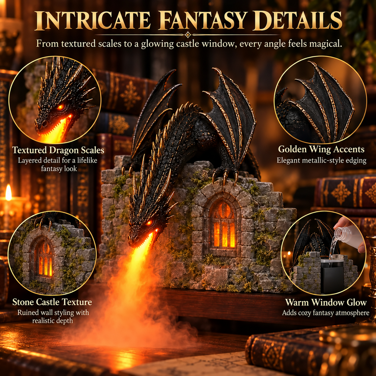 🐉 Dragon Flame-Effect Humidifier & Essential Oil Diffuser – Fantasy Decor