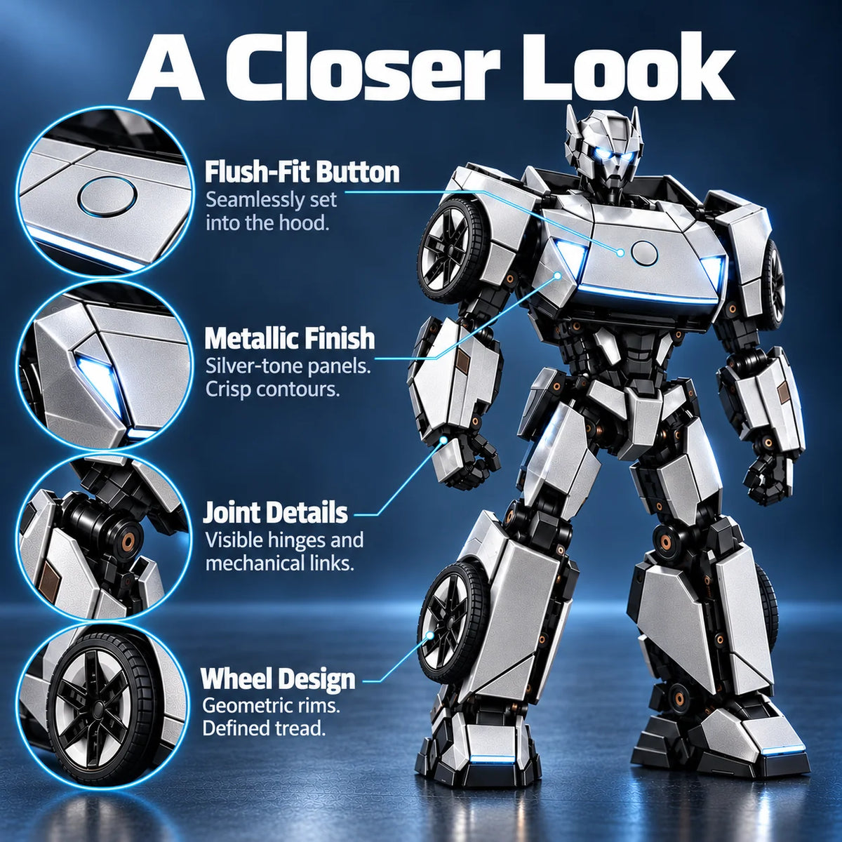 🏎️2-in-1 Transforming Sports Car Robot Toy – Silver Futuristic Mecha Figure