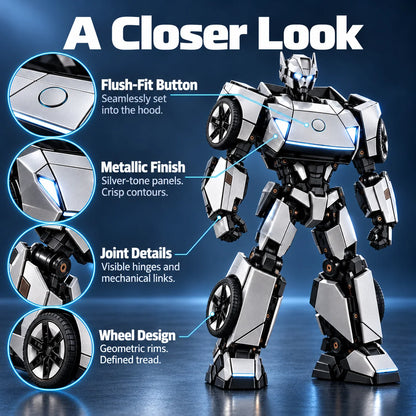 🏎️2-in-1 Transforming Sports Car Robot Toy – Silver Futuristic Mecha Figure