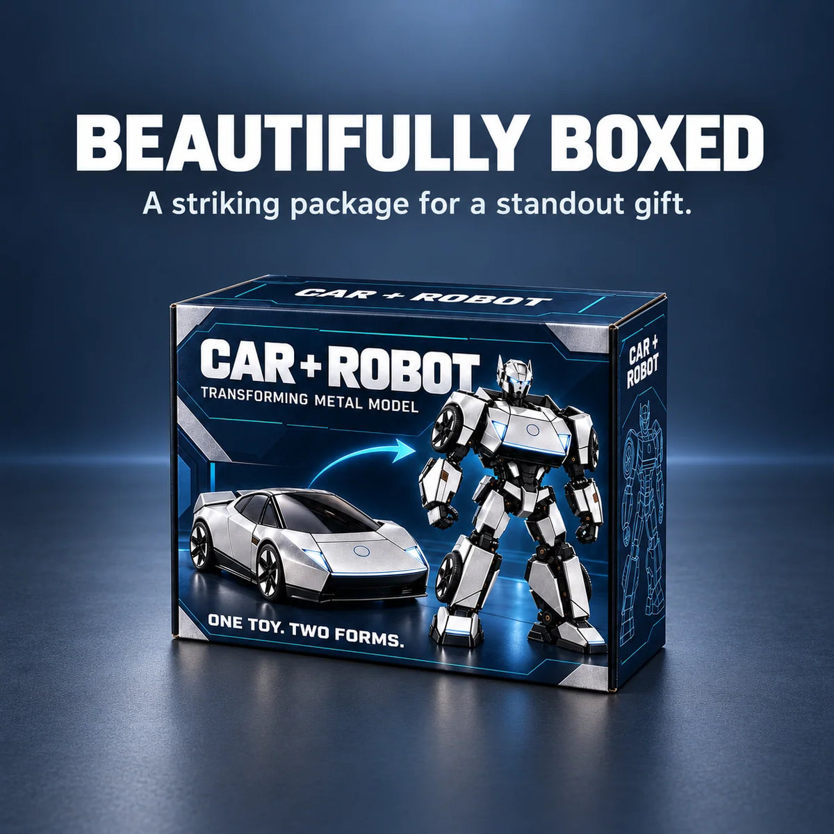 🏎️2-in-1 Transforming Sports Car Robot Toy – Silver Futuristic Mecha Figure
