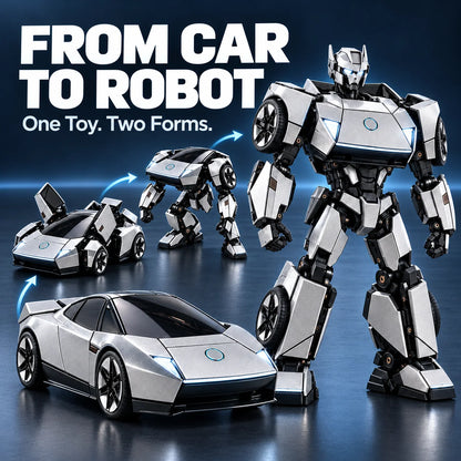 🏎️2-in-1 Transforming Sports Car Robot Toy – Silver Futuristic Mecha Figure