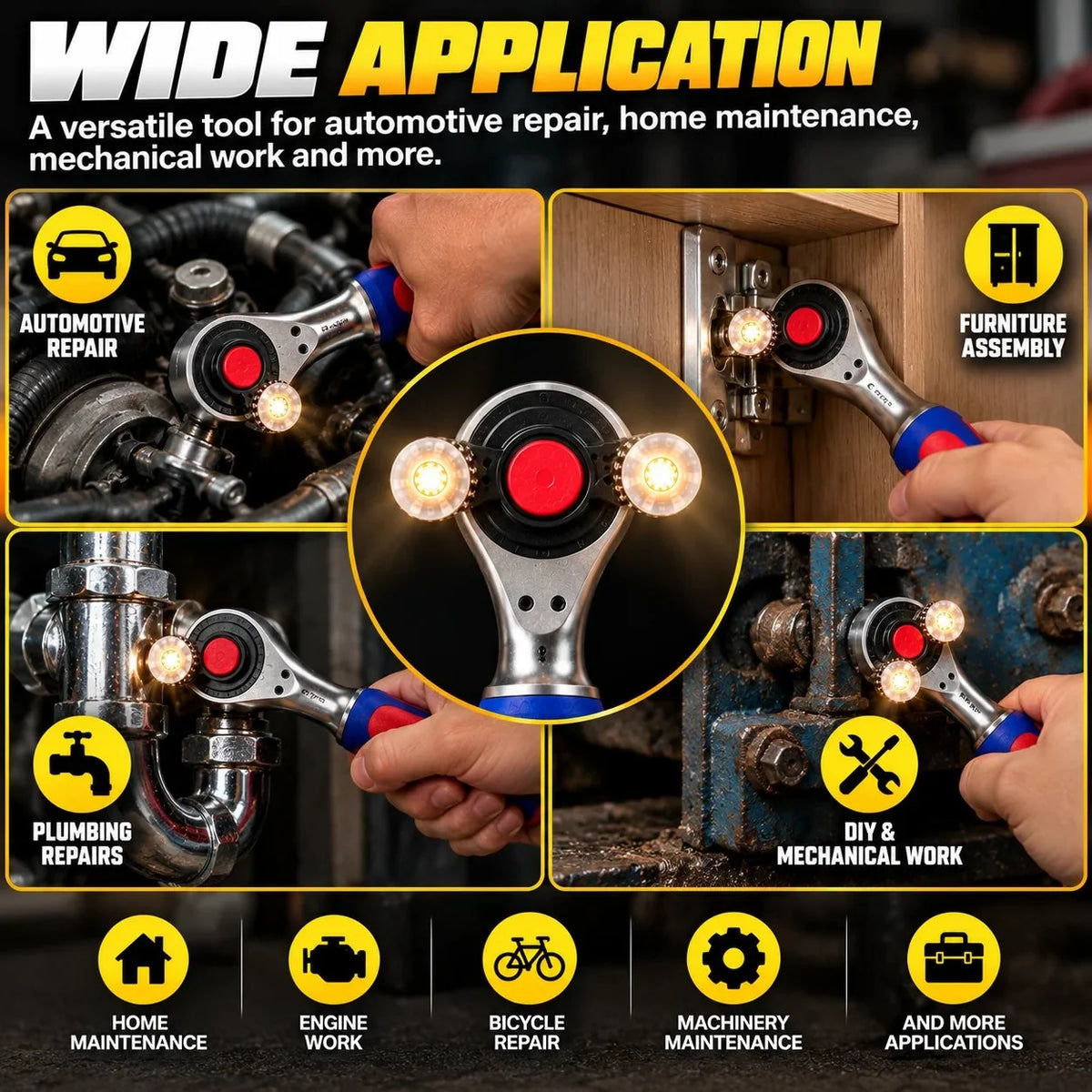 🔧🔥 360° Rotating Universal Ratchet Wrench | One Tool for Every Job! ⚡🛠️