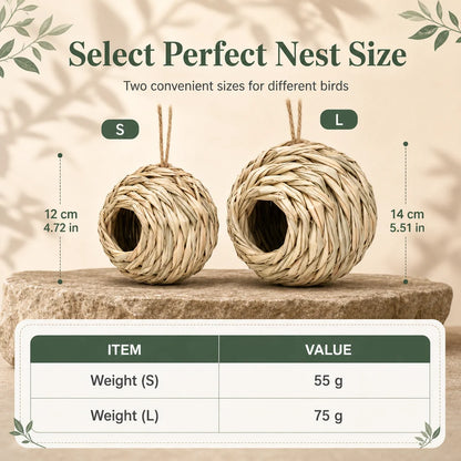 Handwoven Straw Spherical Bird Nest with Round Opening for Outdoor Garden and Yard Decoration